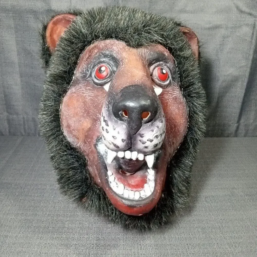 Werewolf Halloween Mask Brown Vintage 90s Wolfman Short Hair Scary LARGE Size